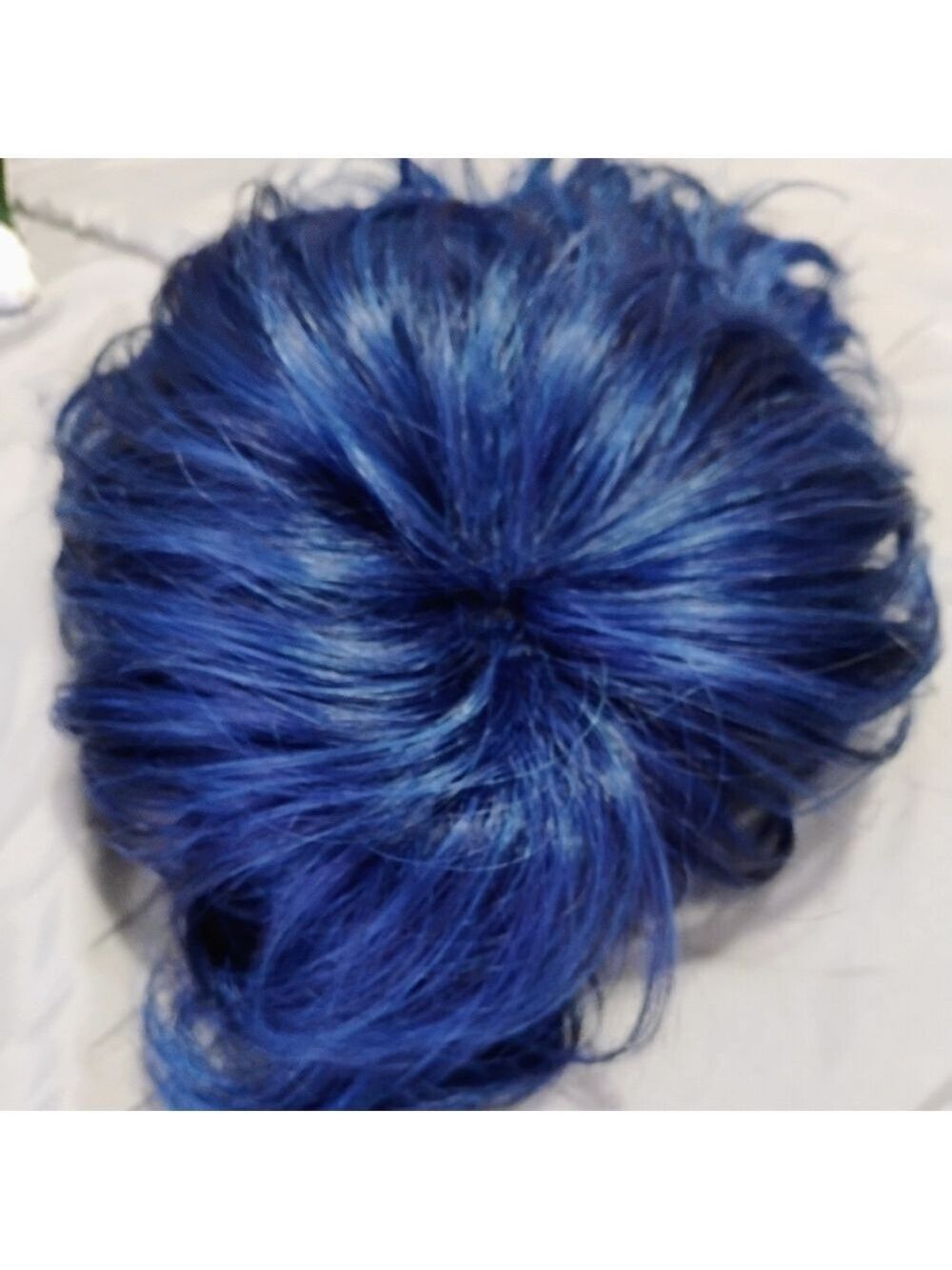 Blue Wig With Black Roots Layered With Bangs - Picture 3 of 4